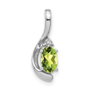 14k White Gold Peridot August Birthstone and Diamond Ladies Mini Charm Pendant
